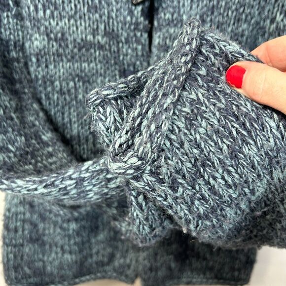 Moda International Cardigan Sweater M Marled Blue Wooden Toggle Buttons Wool - Picture 9 of 10